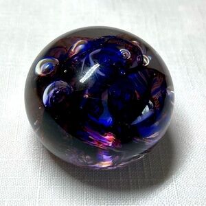 Glass Art paperweight with Purple and Blue Swirls